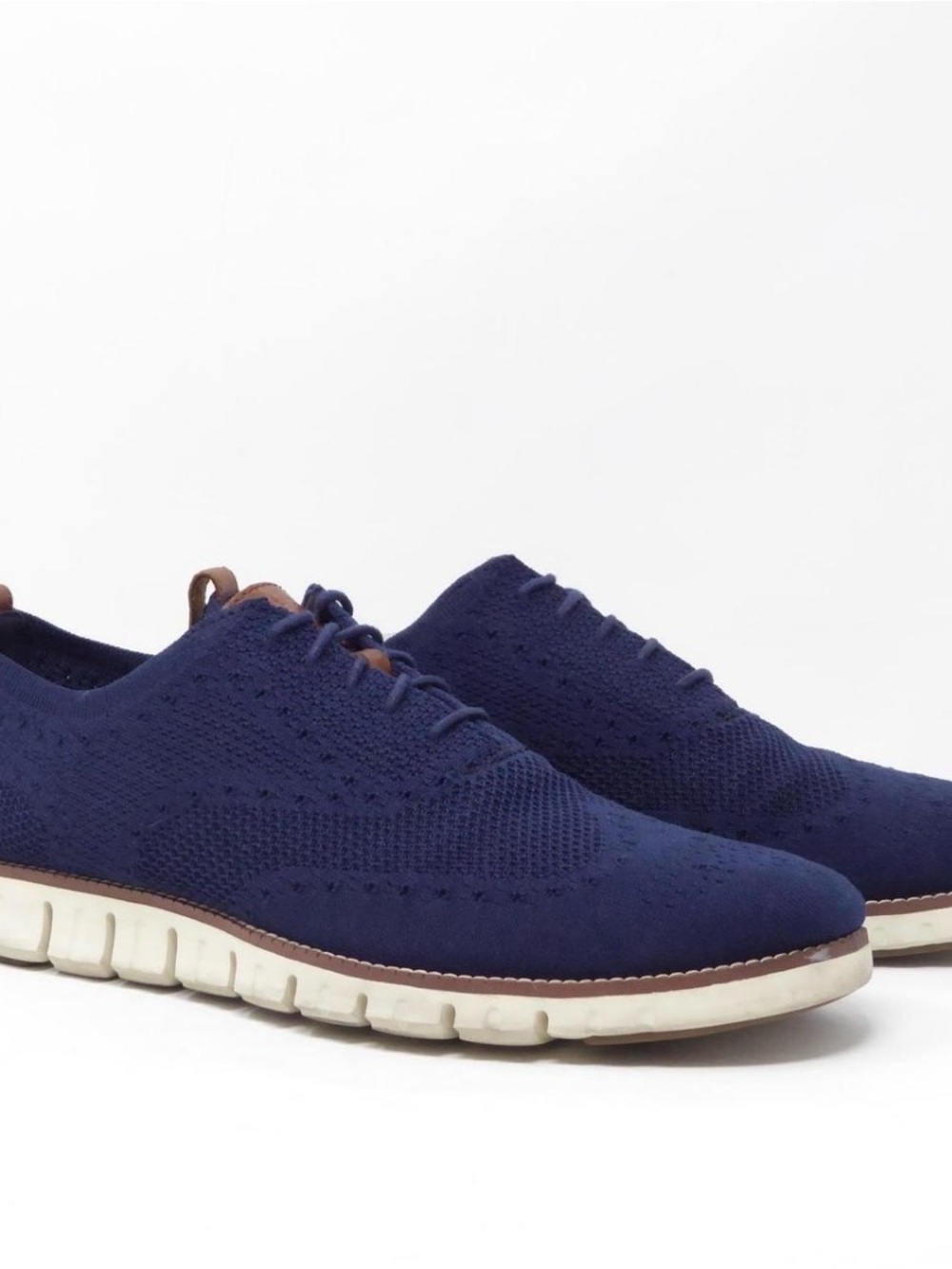 Cole Haan Navy Knit Wingtip Oxford with White Sole